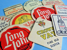 Ten nostalgic 1960s SCOTCH WHISKY theme beer mats. Long John, Harveys, Dewar's