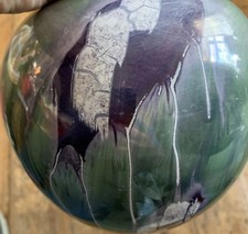 French Watercolour Lustre Ceramic VASE 7”tall Round Ball Drip-Glazed Blue Green