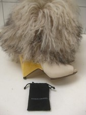 NICHOLAS KIRKWOOD MONGOLIAN sheepskin BOOTS 3 36 fur bootie leather wood wedge