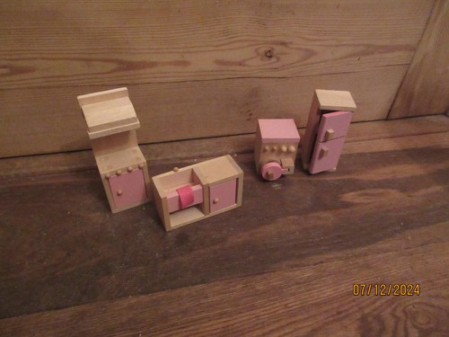 Wooden doll house pink kitchen - house,