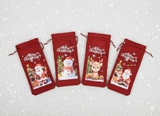 Christmas bottle gift bags - Hessian drawstring NATURAL OR RED With String & Tag