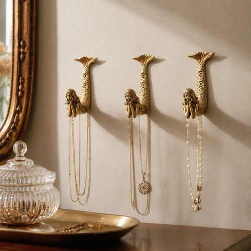 Metal gold mermaid wall - mermaid, hook