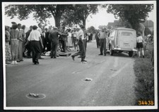 accident, classic motorbike w old car, broken car, Vintage fine art Photograph,