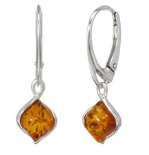 NATURAL BALTIC AMBER STERLING SILVER 925 Earrings Droop Dangle Certified & Box