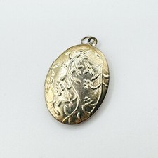 Vintage Oval Silver Tone Floral Locket Necklace Pendant Charm Art Nouveau Deco