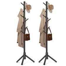 2PCS Solid Wooden Coat Rack Freestanding, New Zealand Pine Coat Tree with 8 H...