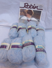 16 X 25gms balls Robin SoftSpun yarn blue 52% wool New Old Stock + pattern