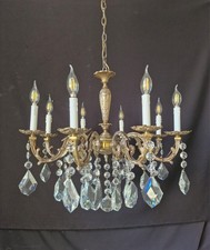 Antique Vintage French Chandelier Brass & Crystals Ceiling Light 8 Arms Ø 68 cm