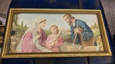 Vintage Large Framed Religious Picture Of Jesus, Mary & Joseph