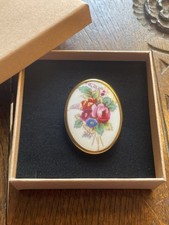 Royal Worcester Porcelain Brooch Hand Painted Floral Pattern