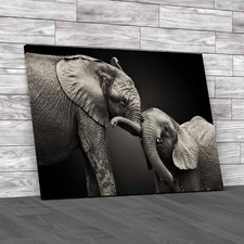 Loving Elephant with Infant Canvas Print Large Picture Wall Art