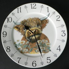 Highland cow design  10.5" large ceramic  wall clock - gift  boxed
