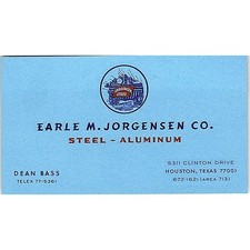Earle M Jorgensen Co Steel - Aluminum Dean Bass Houston Vtg Business Card SE5-B1