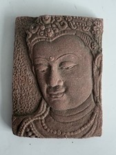 Vintage Indian Goddess Carved Sand Stone Deity Amulet Plaque - Female