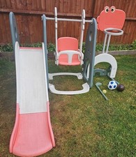 Toddler Slide and Swing Set 6 in 1 Kids Climber Basketball Football Golf Playset
