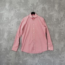 Eton Dress Shirt Men's 16 Red White 100% Cotton Check Business Formal Button-Up