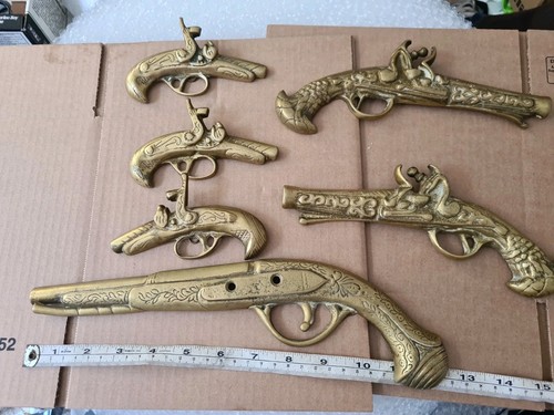Vintage brass pistols wall - vintage,