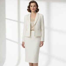 Kasper Ivory Tweed Skirt Suit Set 2-Piece Women’s 10 Open Front Blazer Lined