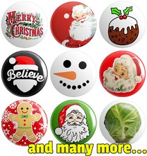 Christmas - Various Designs - BUTTON PIN BADGES 25mm 1 INCH | Santa Father Xmas