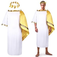 Greek White Toga Leaf Crown Fancy Dress Costume Cosplay Mens Adult Roman Medium