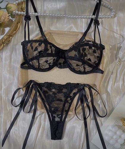 Black sheer floral - black, lace