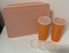 Vintage Retro Orange Addis Lunch Set for 2 - with storage box 2 cups and 5 lids