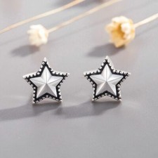Vintage star Stud Earrings 925 Sterling Silver Women Girls Jewellery Gift