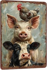 Metal Signs A Pig Cow Chicken