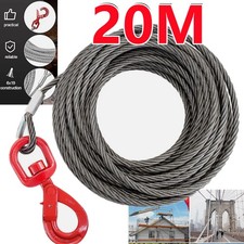 20M Steel Winch Cable Winch Wire Rope With Self-Locking Swivel Hook Free Ship