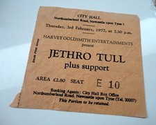 Original Vintage Jethro Tull  1977 Concert Ticket Stub Newcastle City Hall UK