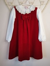 Trotters Lily Rose Red Velvet Pinafore Dress & Willow Blouse Set age 5 years