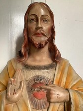 ~Lrg Vintage French Plaster Religious Sacred Heart Christ Bust/Statue~