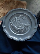 Pewter Plate 23cms With Scalloped Edge Featuring Hunting Dog ,Pheasants .