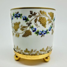 Limoge LE TELLEC Paris Metal and Porcelain Raised Gold Footed Pot / Vase