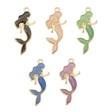 10 pcs Enamel Mermaid Charm Gold Pendant DIY Earring Dangle Making Craft 29*13mm