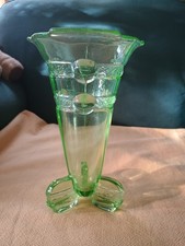 ART DECO URANIUM VASELINE GLASS ROCKET SHIP SHAPED VASE