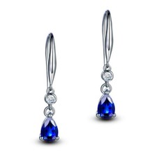 Blue Pear Halo Drop Stud Earrings 925 Sterling Silver Lady Women Jewellery Gifts