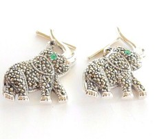 Emerald Sterling Silver Elephant Marcasite Cufflinks Mens Cufflinks