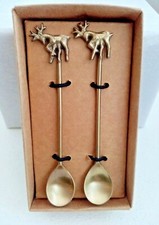 NKUKU Set of 2 Brass Stag Teapoons - Christmas Decorative - or Jam Condiment