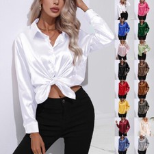 Womens Satin Silk Solid Shirt