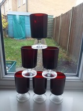 Vintage Set Of 6 French Luminarc Ruby Red Sherry Port French Cavalier Glasses