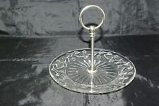 Stuart Crystal 8" Cake Stand with Satin Finish Stainless Handle Flowers Foliage