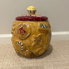Laurie Gates Ceramic Christmas Cookie Jar Gingerbread Candy Cupcake Lid Holiday