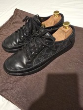 Gucci Trainers Sneakers Shoes Monogram Canvas Black Leather Mens UK 8 US 9 EU 42