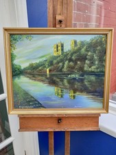 Oil painting on board of Durham Cathedral from the river Wear - 46 x 56 cm 