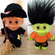 RUSS TROLLS PAIR - WITCH & FRANKENSTEIN  HALLOWEEN - VINTAGE 1990s EXC CONDITION