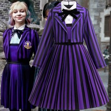 Kids Girls 2Pcs Wednesday Enid Sinclair‌ Cosplay Costume Halloween Party Dress