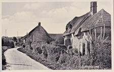 FJV Vintage Postcard, Thatched Cottages, East Knighton, Dorchester, Dorset