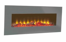 LARGE ELECTRIC FIRE GREY WALL MOUNTED REMOTE FIREPLACE LED FLAME LOGS 42" LONG