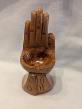 Unique Vintage Hand-Carved Wooden HAND Shaped Chair Ashtray Catch All 8" Tall